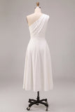 White A Line One Shoulder Maxi Engagement Dress