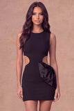 White Cut Out Bodycon Round Neck Mini Bridal Shower Dress with Bow
