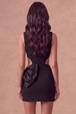 White Cut Out Bodycon Round Neck Mini Bridal Shower Dress with Bow