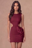 White Cut Out Bodycon Round Neck Mini Bridal Shower Dress with Bow