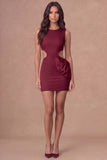 White Cut Out Bodycon Round Neck Mini Bridal Shower Dress with Bow