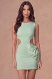 White Cut Out Bodycon Round Neck Mini Bridal Shower Dress with Bow