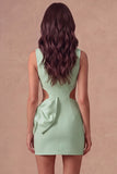 White Cut Out Bodycon Round Neck Mini Bridal Shower Dress with Bow