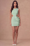 White Cut Out Bodycon Round Neck Mini Bridal Shower Dress with Bow