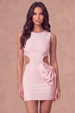 White Cut Out Bodycon Round Neck Mini Bridal Shower Dress with Bow