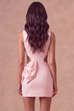 White Cut Out Bodycon Round Neck Mini Bridal Shower Dress with Bow