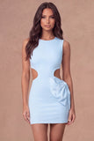 White Cut Out Bodycon Round Neck Mini Bridal Shower Dress with Bow