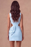 White Cut Out Bodycon Round Neck Mini Bridal Shower Dress with Bow