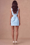 White Cut Out Bodycon Round Neck Mini Bridal Shower Dress with Bow