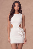 White Cut Out Bodycon Round Neck Mini Bridal Shower Dress with Bow