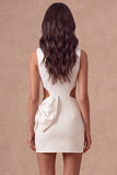 White Cut Out Bodycon Round Neck Mini Bridal Shower Dress with Bow
