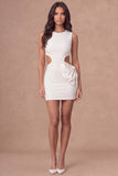 White Cut Out Bodycon Round Neck Mini Bridal Shower Dress with Bow
