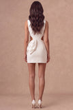 White Cut Out Bodycon Round Neck Mini Bridal Shower Dress with Bow