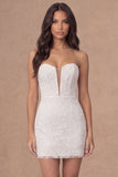 Lace White Strapless Floral Short Engagement Dress