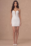 Lace White Strapless Floral Short Engagement Dress