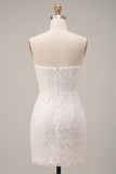 Lace White Strapless Floral Short Engagement Dress