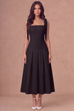 White A-Line Thick Straps Corset Pleated Midi Rehearsal Dinner Dress