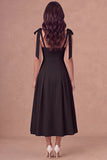 White A-Line Thick Straps Corset Pleated Midi Rehearsal Dinner Dress