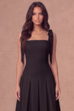 White A-Line Thick Straps Corset Pleated Midi Rehearsal Dinner Dress