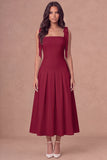 White A-Line Thick Straps Corset Pleated Midi Rehearsal Dinner Dress