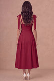 White A-Line Thick Straps Corset Pleated Midi Rehearsal Dinner Dress