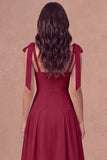 White A-Line Thick Straps Corset Pleated Midi Rehearsal Dinner Dress