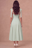 White A-Line Thick Straps Corset Pleated Midi Rehearsal Dinner Dress