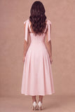 White A-Line Thick Straps Corset Pleated Midi Rehearsal Dinner Dress