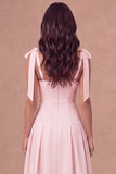 White A-Line Thick Straps Corset Pleated Midi Rehearsal Dinner Dress