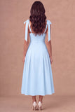 White A-Line Thick Straps Corset Pleated Midi Rehearsal Dinner Dress