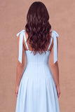 White A-Line Thick Straps Corset Pleated Midi Rehearsal Dinner Dress
