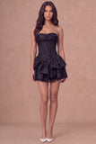 White Floral Ruffled Tiered Corset Jacquard A-Line Short Bridal Shower Dress
