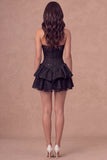 White Floral Ruffled Tiered Corset Jacquard A-Line Short Bridal Shower Dress