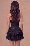 White Floral Ruffled Tiered Corset Jacquard A-Line Short Bridal Shower Dress