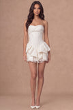White Floral Ruffled Tiered Corset Jacquard A-Line Short Bridal Shower Dress