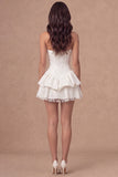 White Floral Ruffled Tiered Corset Jacquard A-Line Short Bridal Shower Dress
