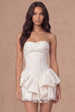 White Floral Ruffled Tiered Corset Jacquard A-Line Short Bridal Shower Dress
