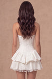 White Floral Ruffled Tiered Corset Jacquard A-Line Short Bridal Shower Dress