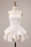 White Floral Ruffled Tiered Corset Jacquard A-Line Short Bridal Shower Dress