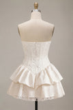 White Floral Ruffled Tiered Corset Jacquard A-Line Short Bridal Shower Dress