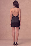 White Halter Ruched Bodycon Satin Short Bridal Shower Dress with Side Cape