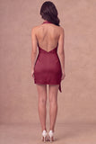 White Halter Ruched Bodycon Satin Short Bridal Shower Dress with Side Cape