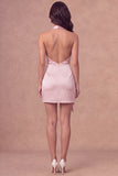 White Halter Ruched Bodycon Satin Short Bridal Shower Dress with Side Cape