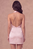 White Halter Ruched Bodycon Satin Short Bridal Shower Dress with Side Cape