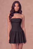 White Strapless Corset A-Line Ruched Short Bridal Shower Dress with Neck Scarf
