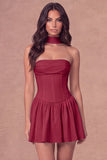 White Strapless Corset A-Line Ruched Short Bridal Shower Dress with Neck Scarf
