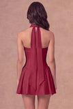 White Strapless Corset A-Line Ruched Short Bridal Shower Dress with Neck Scarf