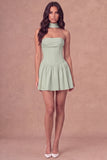 White Strapless Corset A-Line Ruched Short Bridal Shower Dress with Neck Scarf