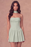 White Strapless Corset A-Line Ruched Short Bridal Shower Dress with Neck Scarf