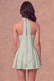 White Strapless Corset A-Line Ruched Short Bridal Shower Dress with Neck Scarf